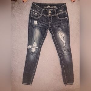 Almost Famous Destroyed Dark Blue Women's Jeans Sz 5